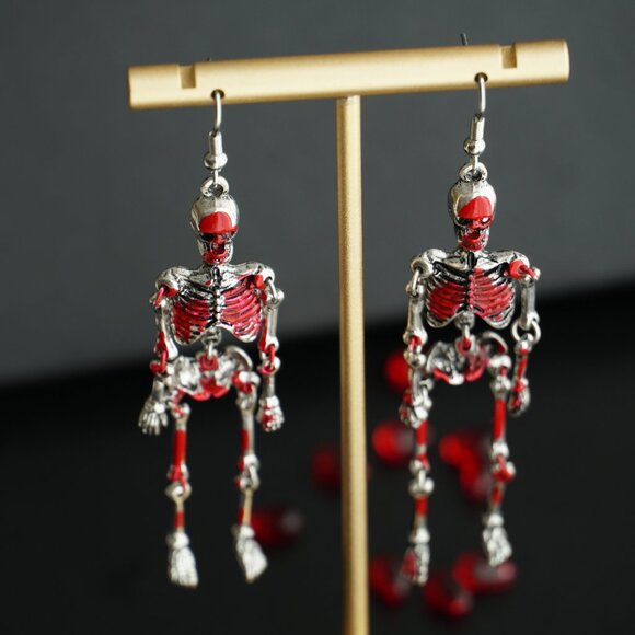 Hand painted hallowen earrings moving seleton earrings - Picture 3 of 5